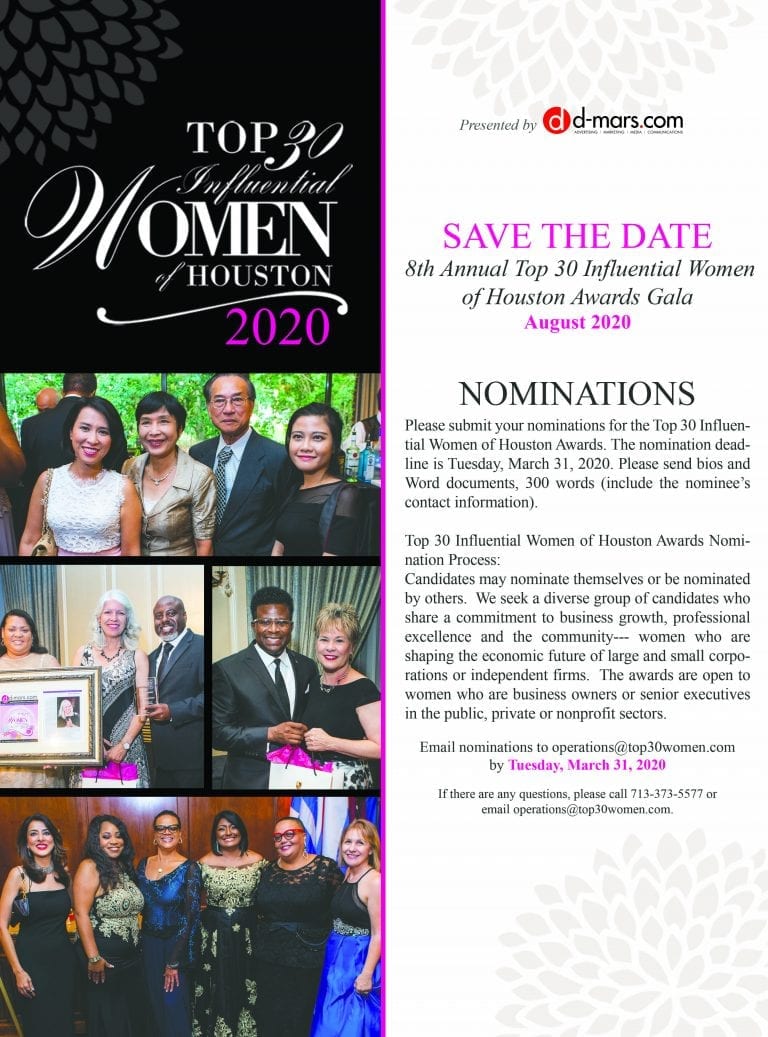 The 8th Annual Top 30 Influential Women of Houston Nominations are open!
